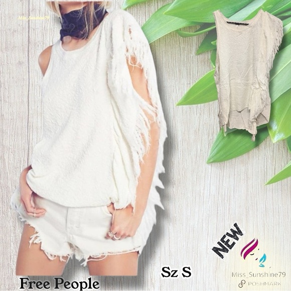 Free People NEW - Sz S - Treat Me Tender - Tank Top Ivory - Flowy - unique - Picture 2 of 9